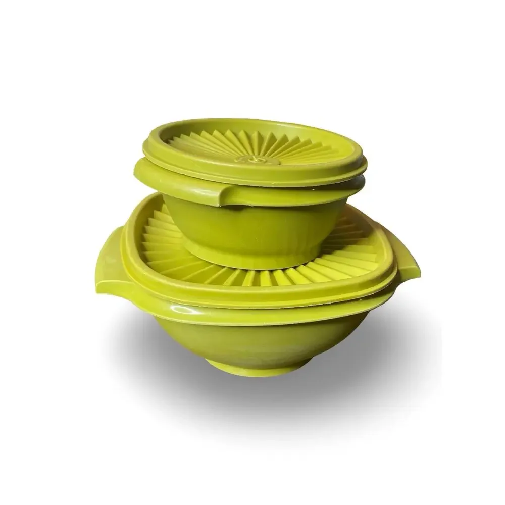 Tupperware Bowls LIds Avocado Green Set of 2 Nesting 840 841 1323 812 Vintage